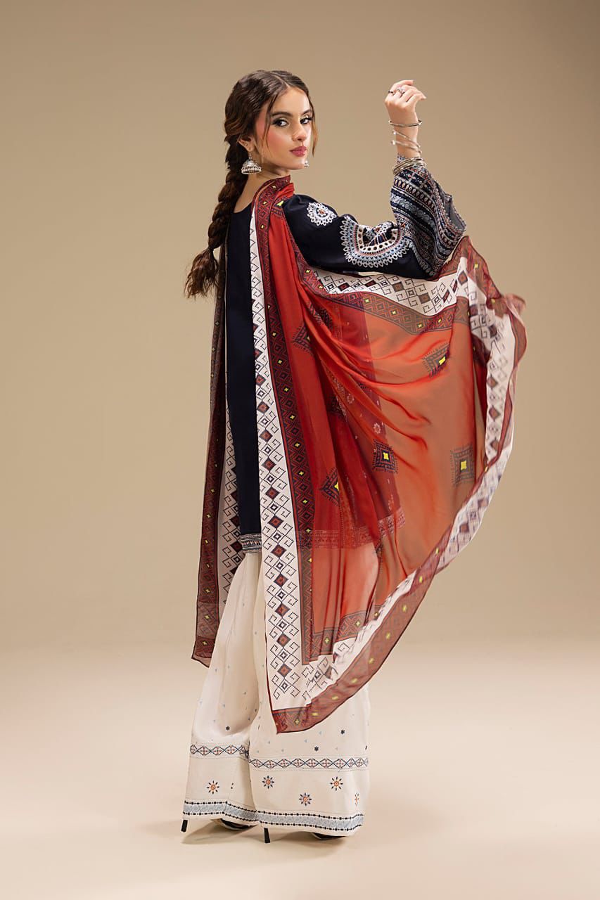 Embroidered Dhanak 3-Piece Unstitched Set – Rangraiz Collection BY Al Asar Art - Image 2