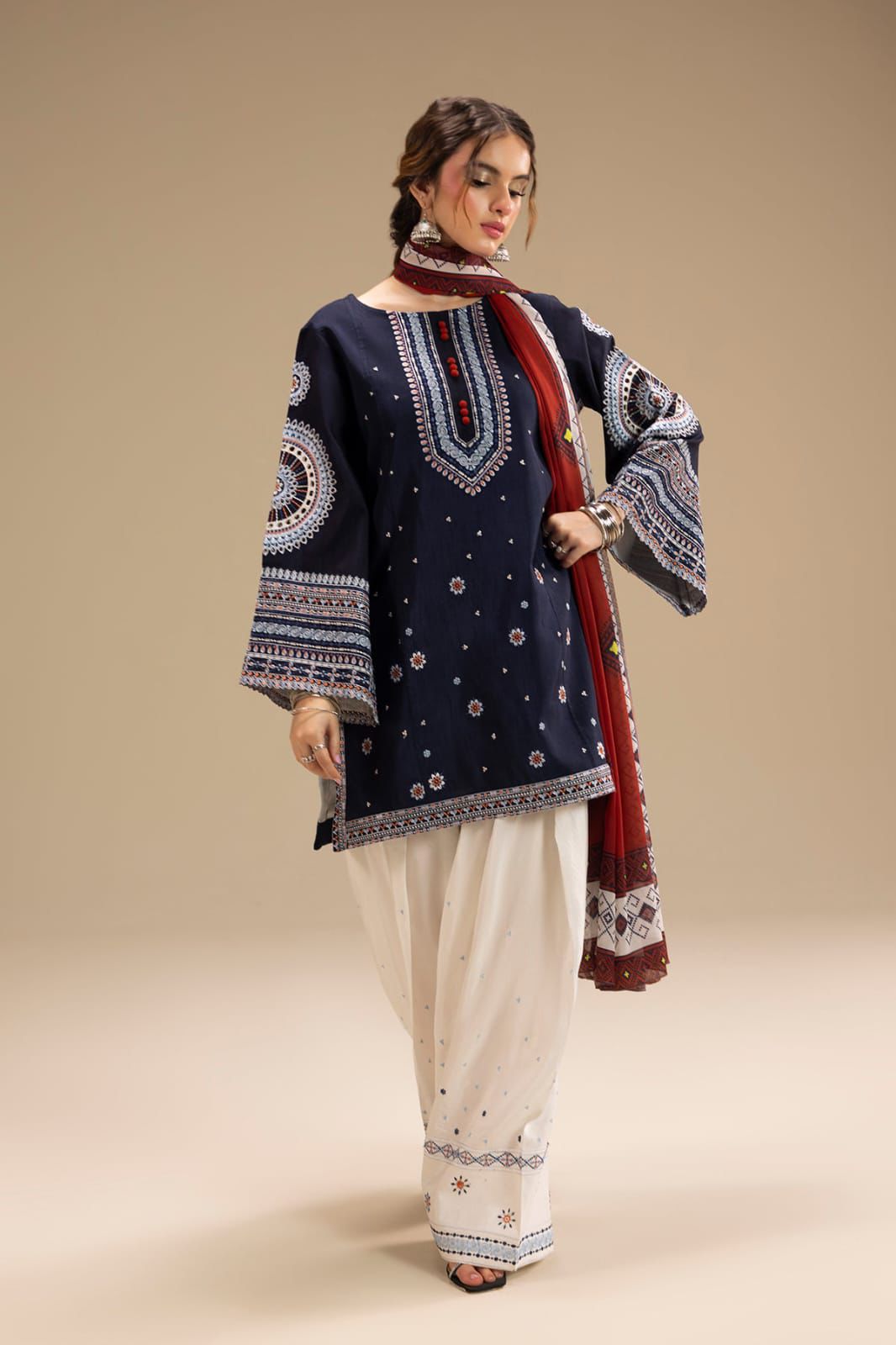 Embroidered Dhanak 3-Piece Unstitched Set – Rangraiz Collection BY Al Asar Art - Image 3