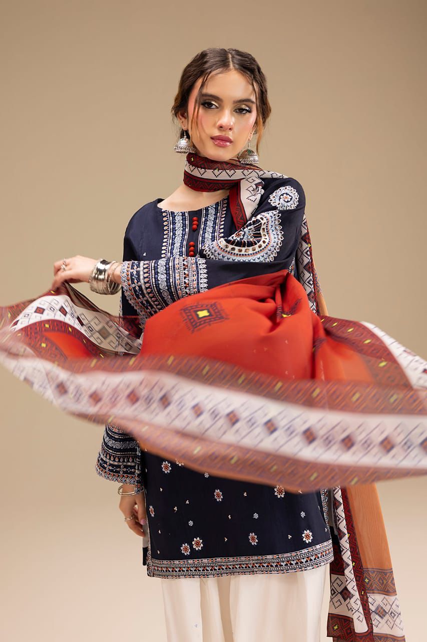Embroidered Dhanak 3-Piece Unstitched Set – Rangraiz Collection BY Al Asar Art - Image 5