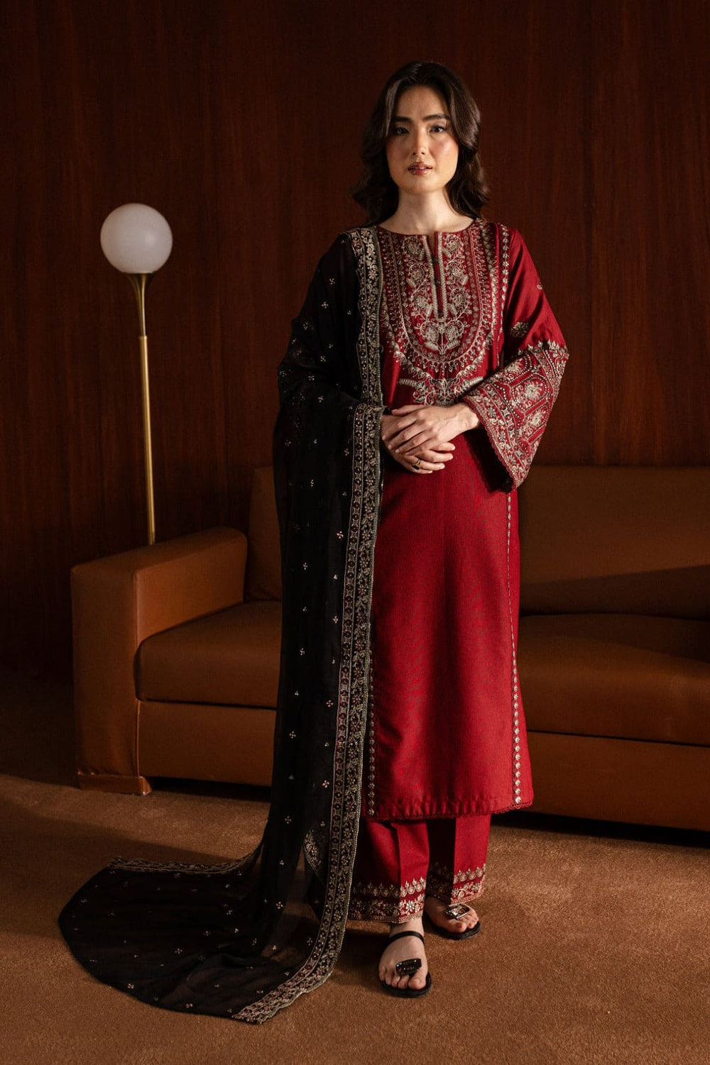 Royal Maroon Lal Pari 3Pc Embroidered Lawn Dress BY Al Asar Art