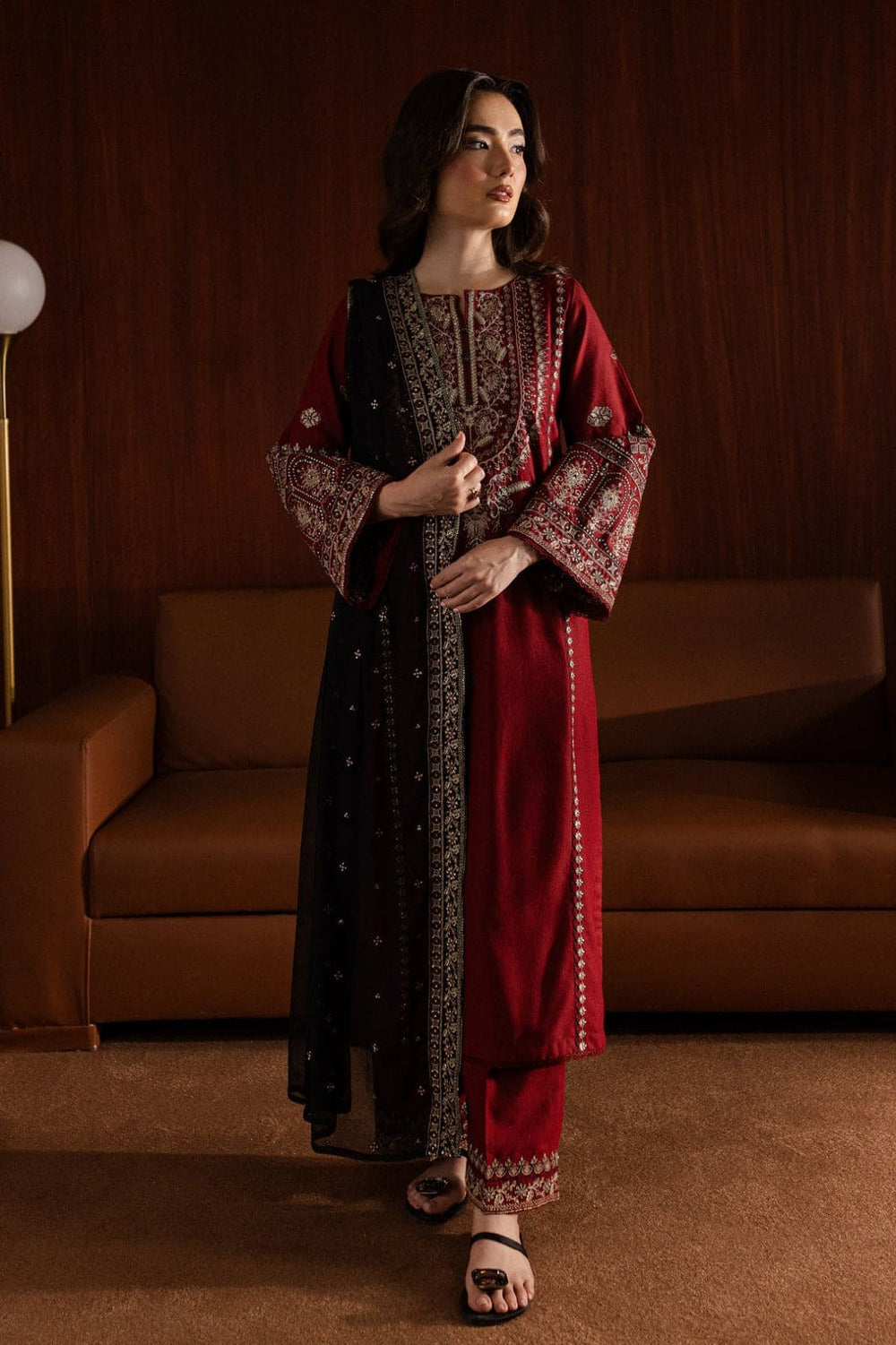 Royal Maroon Lal Pari 3Pc Embroidered Lawn Dress BY Al Asar Art - Image 3