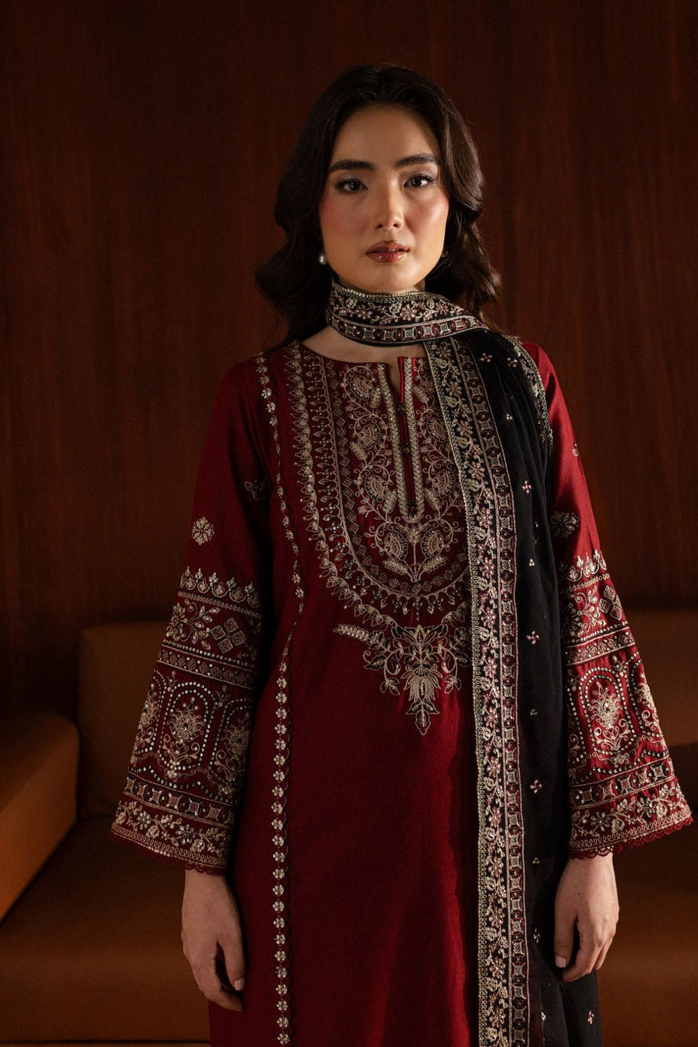 Royal Maroon Lal Pari 3Pc Embroidered Lawn Dress BY Al Asar Art - Image 4