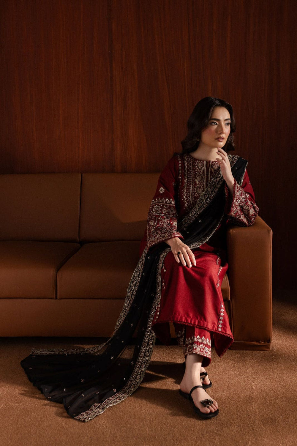 Royal Maroon Lal Pari 3Pc Embroidered Lawn Dress BY Al Asar Art - Image 6