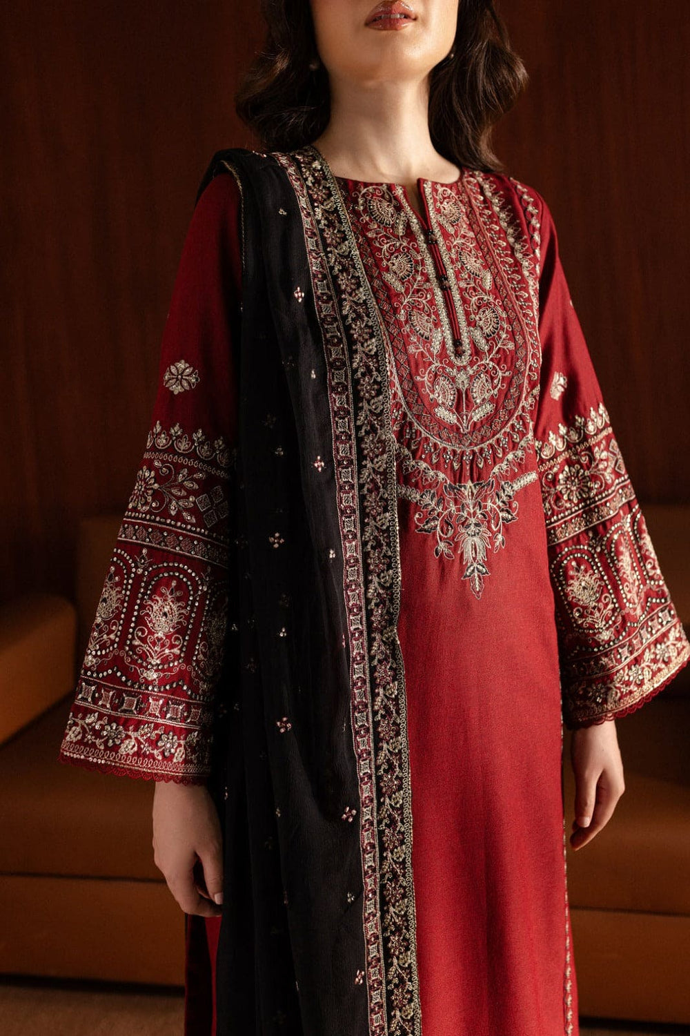 Royal Maroon Lal Pari 3Pc Embroidered Lawn Dress BY Al Asar Art - Image 7